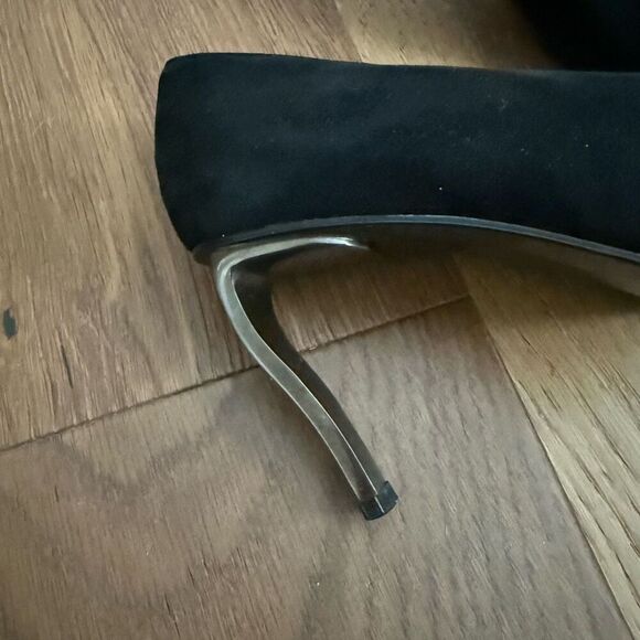 Vintage 90s Stuart Weitzman Novelty Heel Black Suede 3” 8.5 - Picture 2 of 8